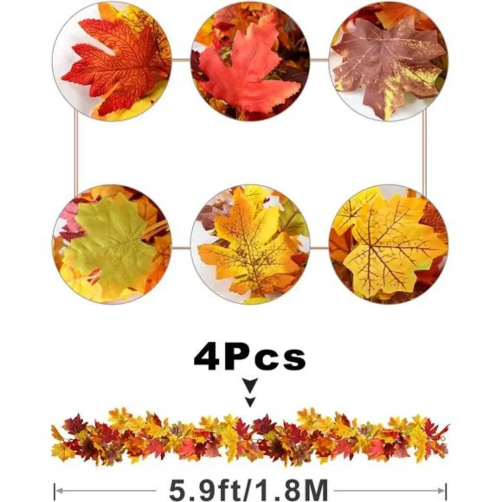 4 Packs Fall Garland Maple Leaf, 5.9Ft/Pieces Fall Leaves Garland